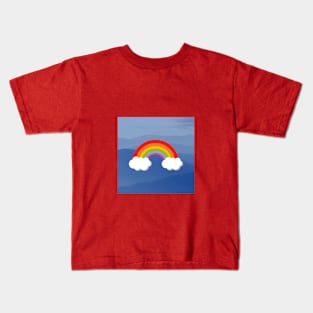 Rainbow with Puffy Clouds in Blue Mountains Kids T-Shirt